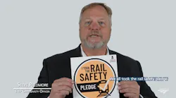 A screenshot from Amtrak's video promoting the OLI Rail Safety Pledge. The video featured top Amtrak leaders, including EVP and Chief Safety Officer Steve Predmore.