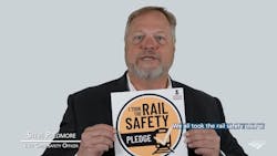 A screenshot from Amtrak&apos;s video promoting the OLI Rail Safety Pledge. The video featured top Amtrak leaders, including EVP and Chief Safety Officer Steve Predmore.
