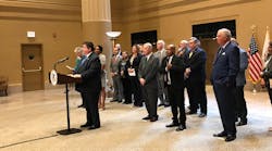 Illinois Gov. JB Pritzker speaks at Chicago Union Station on June 26 on the commencement of 110 mph passenger rail service between St. Louis and Chicago.