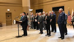 Illinois Gov. JB Pritzker speaks at Chicago Union Station on June 26 on the commencement of 110 mph passenger rail service between St. Louis and Chicago. Illinois Gov. JB Pritzker speaks at Chicago Union Station on June 26 on the commencement of 110 mph passenger rail service between St. Louis and Chicago.