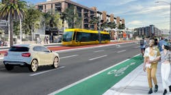 A rendering of Charleston Boulevard with high-capacity transit and bike lanes. RTC of Southern Nevada received a $5.86 million RAISE grant to plan for future high-capacity transit along Charleston Boulevard.
