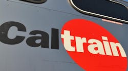 Caltrain logo on a train. Caltrain logo on a train.