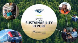 Amtrak's FY22 Sustainability Report logo. Amtrak's FY22 Sustainability Report logo.