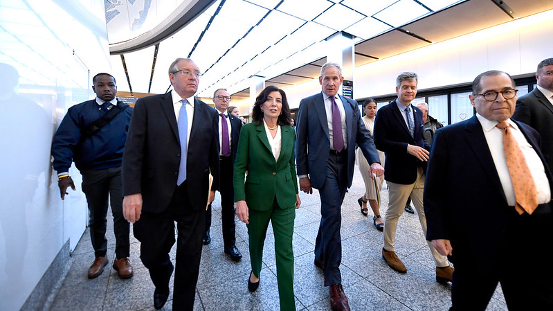 Governor Kathy Hochul, MTA Chair & CEO Janno Lieber, Rep. Jerrold Nadler, and Amtrak Chair Tony Coscia at Penn Station on Monday, Jun 26, 2023 where they announced the plan to modernize the station was moving into preliminary design.