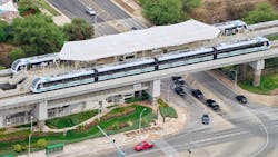 An aerial view of the Kualakai - East Kapolei station, one of nine new rail stations that were built as part of the Honolulu rail project. An aerial view of the Kualakai - East Kapolei station, one of nine new rail stations that were built as part of the Honolulu rail project.