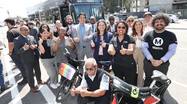 LADOT and L.A. Metro celebrate completion of Venice Boulevard Priority Lane Project.
