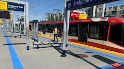 Calgary Transit has installed new blue tactile strips at City Hall and Bridgeland/Memorial CTrain station platforms.
