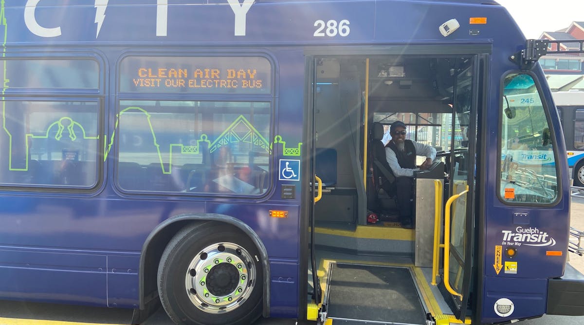 The city of Guelph placed its first electric bus into service on June 7 to celebrate Clean Air Day.