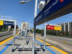The tactile strips also provide safety enhancement features like adding an extra barrier between the platform and passing CTrains. The tactile strips also provide safety enhancement features like adding an extra barrier between the platform and passing CTrains.