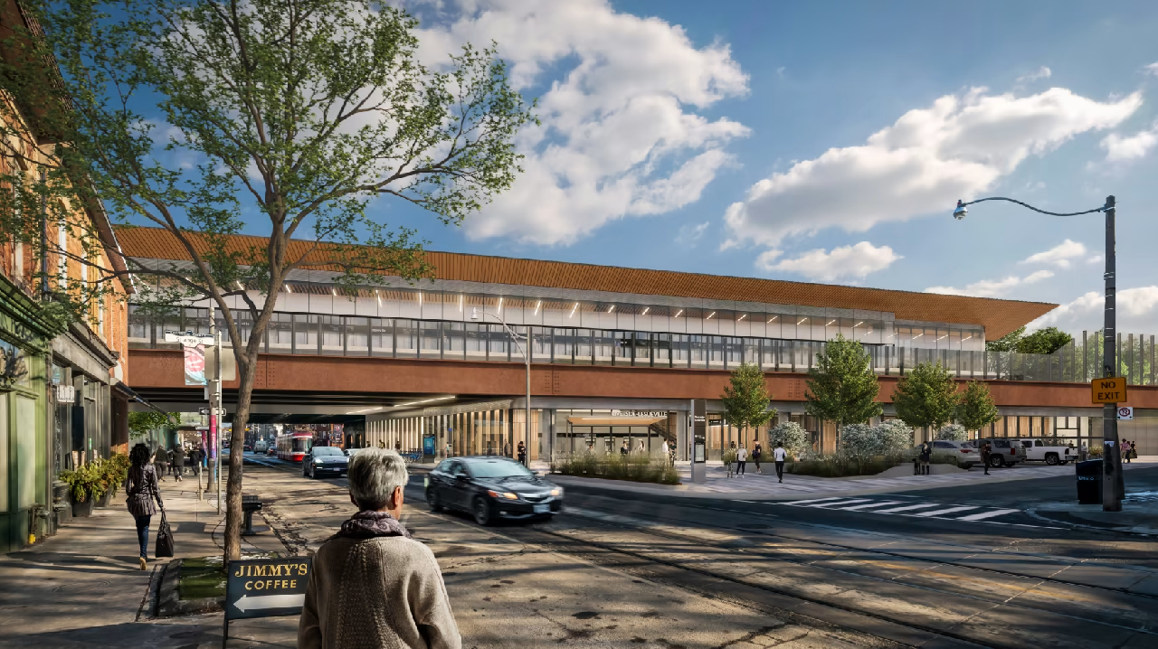 Artist&rsquo;s rendering of the future Ontario Line Riverside-Leslieville Station.