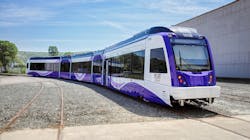 File photo of a Purple Line light-rail vehicle in testing at the production facility. File photo of a Purple Line light-rail vehicle in testing at the production facility.