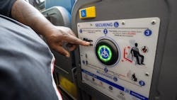 The Quantum Self Securement System uses a single button to secure a wheelchair into place. The Quantum Self Securement System uses a single button to secure a wheelchair into place.