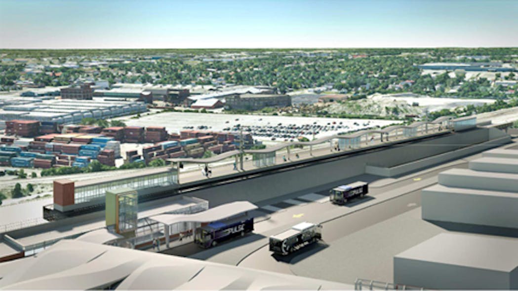 A rendering of the Harvey Transportation Center, which will serve Metra Electric and Pace Suburban Bus customers. The project is one of several to be included in the IDOT&apos;s Fiscal Year 2024-29 Proposed Highway and Multimodal Improvement Program.