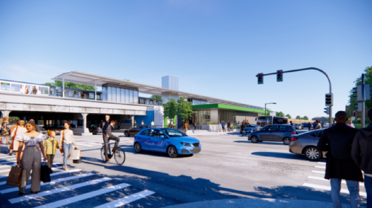 A street view rendering of the soon-to-be renovated Austin Green Line station.