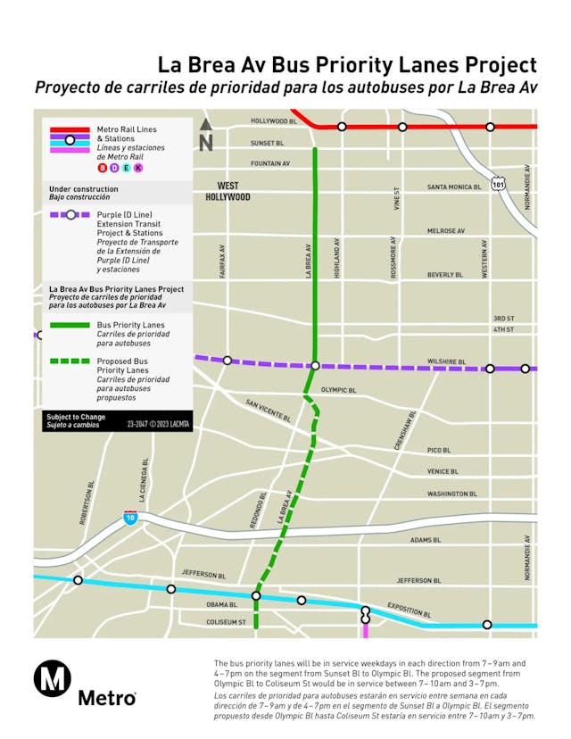 La Brea Av Bus Priority Lanes Project map.