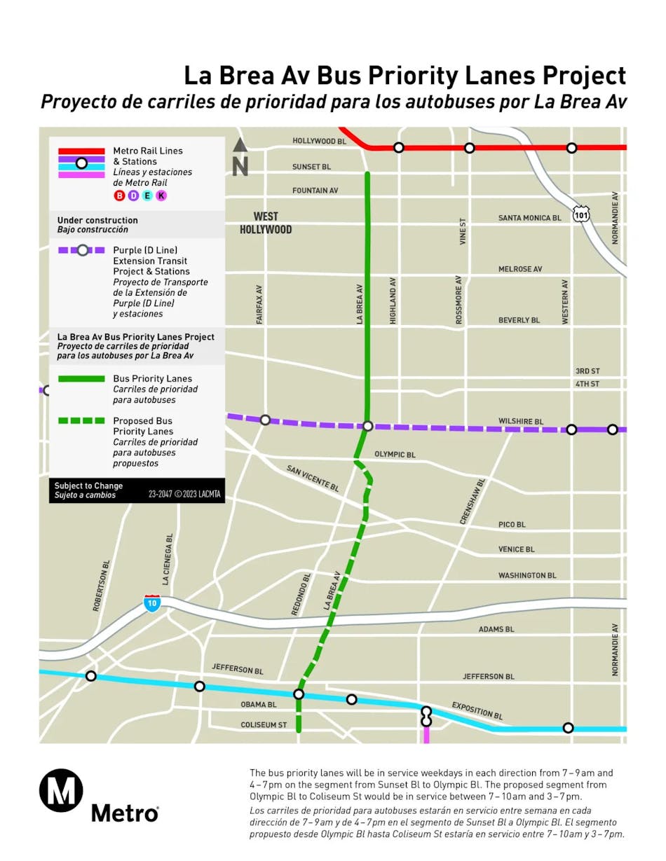 La Brea Av Bus Priority Lanes Project map.