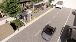 Sidewalk view of the Montrose Avenue Transit Exchange.