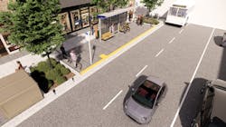 Sidewalk view of the Montrose Avenue Transit Exchange. Sidewalk view of the Montrose Avenue Transit Exchange.