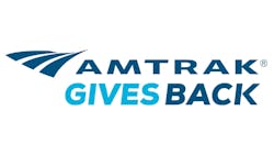Amtrak Gives Back logo. Amtrak Gives Back logo.