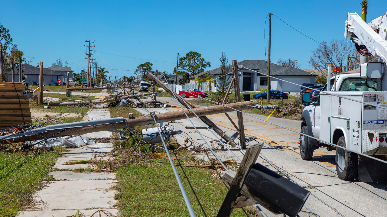 Downed powerlines in Cape Coral Florida after Hurricane Ian passed through.
