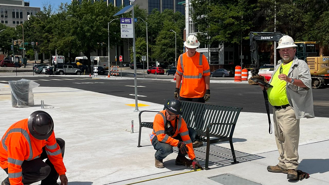 Crews working on GRTC&rsquo;s new Downtown Transit Station.