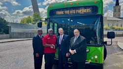 Left to right: St. Louis Metro COO Charles Stewart, ATU Local 788 President Reginald Howard; Bi-State Development President and CEO Taulby Roach and Bi-State Development Board Chair Herb Simmons. Left to right: St. Louis Metro COO Charles Stewart, ATU Local 788 President Reginald Howard; Bi-State Development President and CEO Taulby Roach and Bi-State Development Board Chair Herb Simmons.