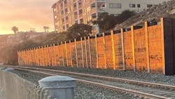 The wall built to protect the rail line below the Casa Romantica slope. The wall built to protect the rail line below the Casa Romantica slope.