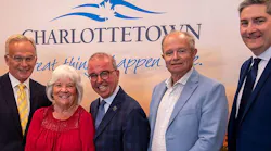 (L-R) Malpeque MP Heath MacDonald, Charlottetown MP Sean Casey, Cornwall Mayor Minerva McCourt, Charlottetown Mayor Philip Brown, Transportation and Infrastructure Minister Ernie Hudson, Stratford Councillor Jody Jackson.