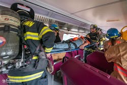Simulating a real-world event, this drill included a scenario in which passengers are injured and in need of evacuation.