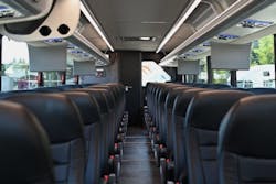 Inside of Amtrak's first electric bus. Inside of Amtrak's first electric bus.