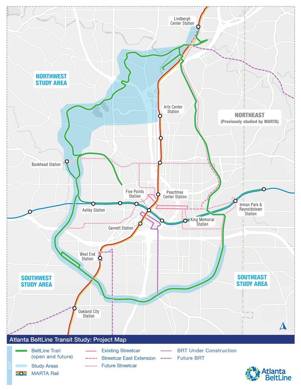 Atlanta BeltLine is launching the transit planning study for a 13.6-mile portion of the rail corridor around the 22-mile BeltLine loop.