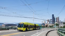 The new King County Metro battery-electric buses with a eco-friendly design. The new King County Metro battery-electric buses with a eco-friendly design.