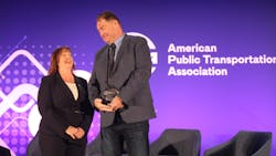 Thomas Moloney, Director of Fire Life Safety at BART, accepts the 2023 APTA Rail Safety Gold Award on Tuesday, June 13, 2023. Thomas Moloney, Director of Fire Life Safety at BART, accepts the 2023 APTA Rail Safety Gold Award on Tuesday, June 13, 2023.