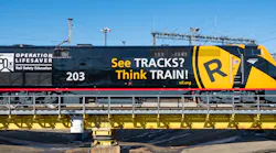 Amtrak train with Operation Lifesaver marketing for rail safety week.