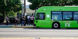 TriMet&apos;s signature big, green bus from Nova Bus.