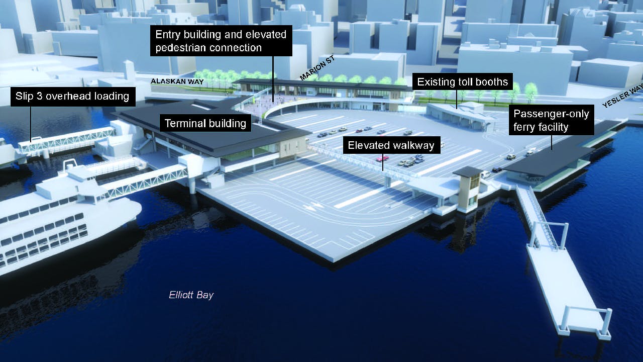 A rendering showing final elements of Colman Dock project.
