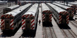 Metra commuter trains in a yard along Roosevelt Road in Chicago on March 20, 2023. Metra commuter trains in a yard along Roosevelt Road in Chicago on March 20, 2023.