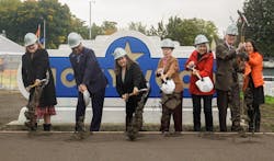 TriMet and friends officially break ground on the Hollywood Transit Center Project and hollywoodHUB development. From left to right: Maura White, Hollywood Boosters Business Association; General Manager Sam Desue Jr., TriMet; Commissioner Carmen Rubio, City of Portland; Councilor Mary Nolan, Metro; Jo Schaefer, Hollywood Neighborhood Association; Ex. Vice President Kurt Creager, BRIDGE Housing; Rep. Thuy Tran, Oregon Dist. 45