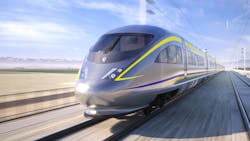 A rendering of California's first electric trainsets. A rendering of California's first electric trainsets.