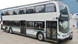 A BC Transit Enviro500 LHD high-capacity double decker bus.