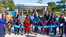 Houston Metro leadership elected officials and community partners cut the ribbon on the first of the modernized shelters in the area.
