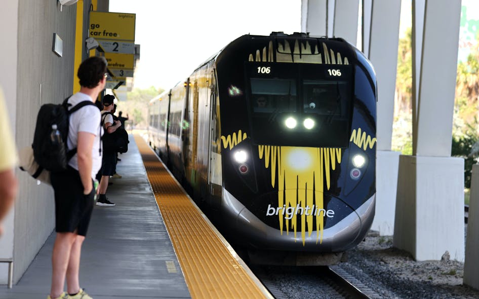 Passengers wait to board a Brightline train to Miami at the Fort Lauderdale station. Brightline will be adding trains and shuttles to coincide with sporting events at Hard Rock Stadium, and shuttle service to and from stations to both Fort Lauderdale-Hollywood International Airport and Miami International Airport.