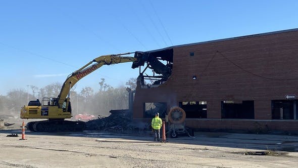 Demolition work begins at the former DDOT Coolidge Terminal, which was damaged by fire in 2011. A new $150 million terminal complex will be built on the site and is expected to open in late 2025.