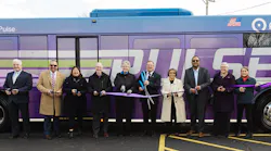 From left to right: Pace Director Chris Canning, Pace Director David Guerin, Cook County Commissioner Josina Morita, Skokie Mayor George Van Dusen, Cook County Commissioner Maggie Trevor, Pace Chairman Rick Kwasneski, Pace Executive Director Melinda Metzger, Sen. Ram Villivalam (D-IL-8), Pace Director Linda Soto, Rep. Michelle Mussman (D-IL-56)