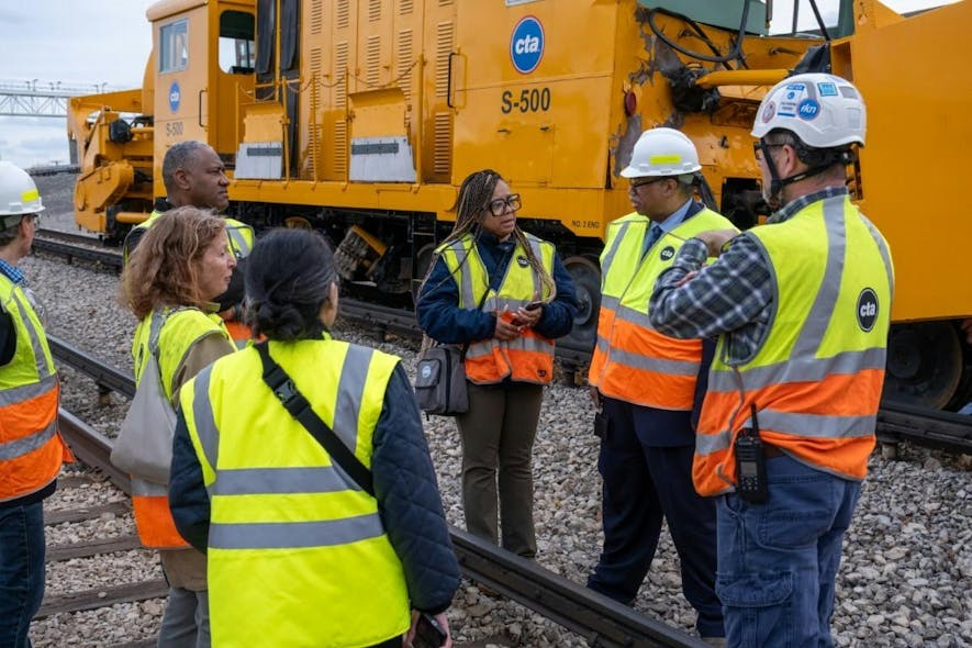 CTA President Carter meets with operations and safety staff at the site of the Nov. 16 incident on the Yellow Line tracks near Howard station.