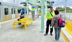 L.A. Metro Ambassador Jose Orlando speaks with a rider at Willowbrook/Rosa Parks Station. L.A. Metro Ambassador Jose Orlando speaks with a rider at Willowbrook/Rosa Parks Station.
