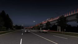 A nighttime look at the project&apos;s elevated section, from a driver&apos;s perspective.