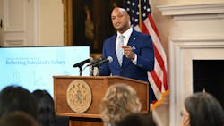 Maryland Gov. Wes Moore speaks during an event outlining his proposed FY25 Budget, which includes $150 million to restore transportation funding for the fiscal year.