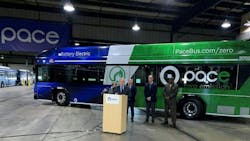 Pace's first battery-electric bus. Pace's first battery-electric bus.