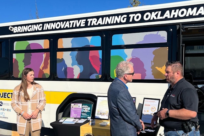 The ROC bus was donated by Oklahoma City Embark and retrofitted with new signage, digital screens and an educational interior setup.